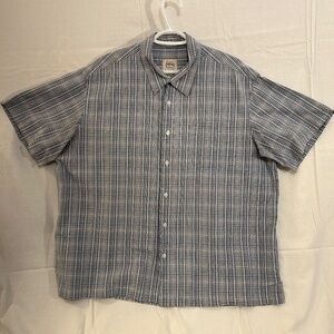 Men's XL Blue and White Plaid Casual Button Down Short Sleeve Shirt